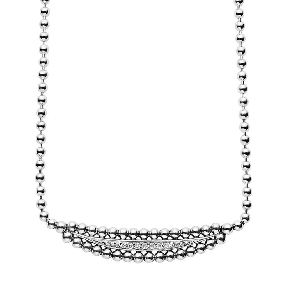 NWT $695 Lagos Diamond Bar Caviar Bead Necklace